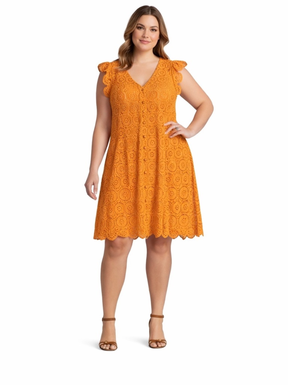 NWT Skies Are Blue Plus Tangerine Orange Crochet Lace Mini Dress Scallop Hem